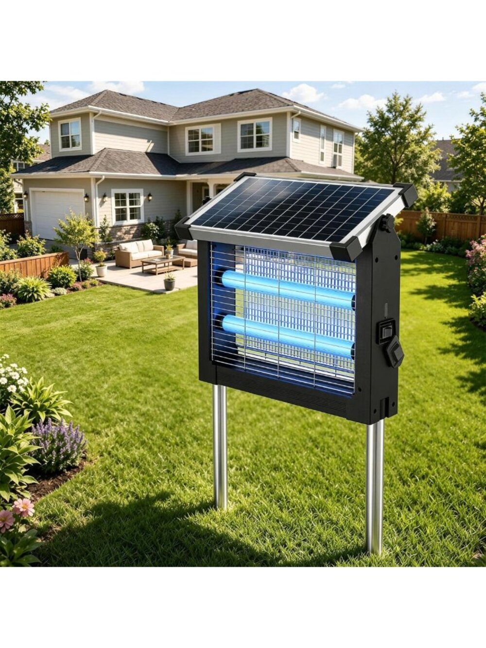 Solar Bug Zapper Outdoor, 4500V Mosquito & Fly Zapper with UV Light, Smart Auto